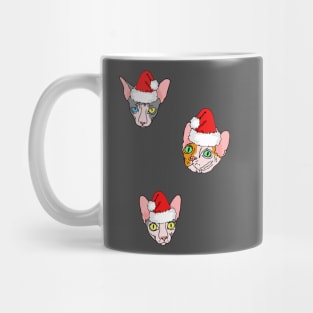 christmas sphynx (naked cat) on blue Mug